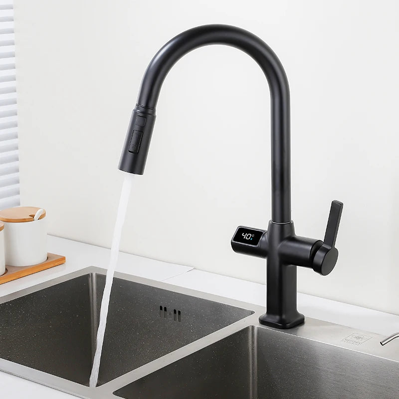 Robinet thermostatique numérique et douchette flexible pour évier de cuisine