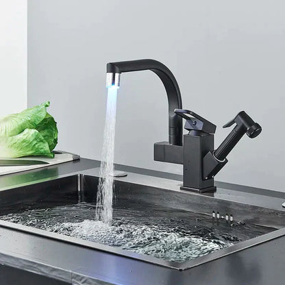 Robinet mitigeur design avec douchette et LED pour évier de cuisine