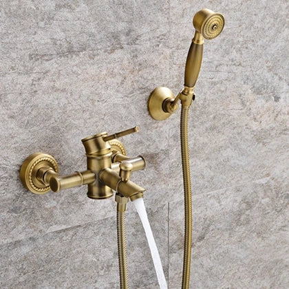 Robinet de douche mural en cuivre finition bronze antique