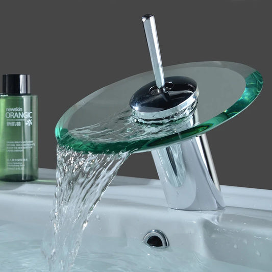 Robinet salle de bain bec rond en verre