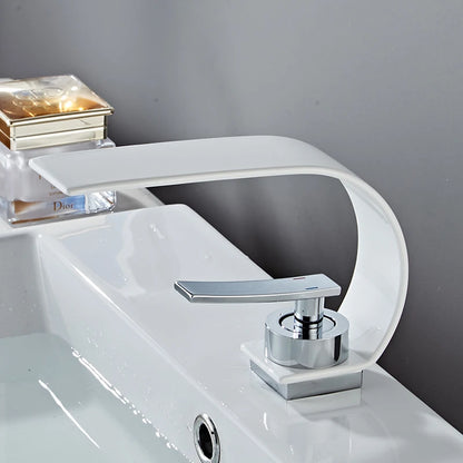 Robinet lavabo salle de bain plat incurvé en laiton et acier inoxydable