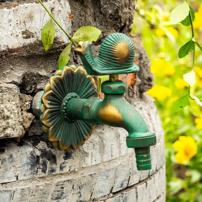 Robinet extérieur mural de jardin rétro avec motif fleur et animaux