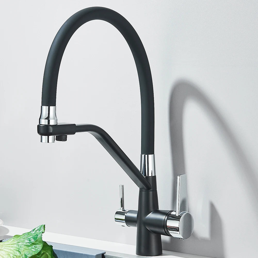 Robinet de cuisine flexible avec double sortie et purificateur d'eau