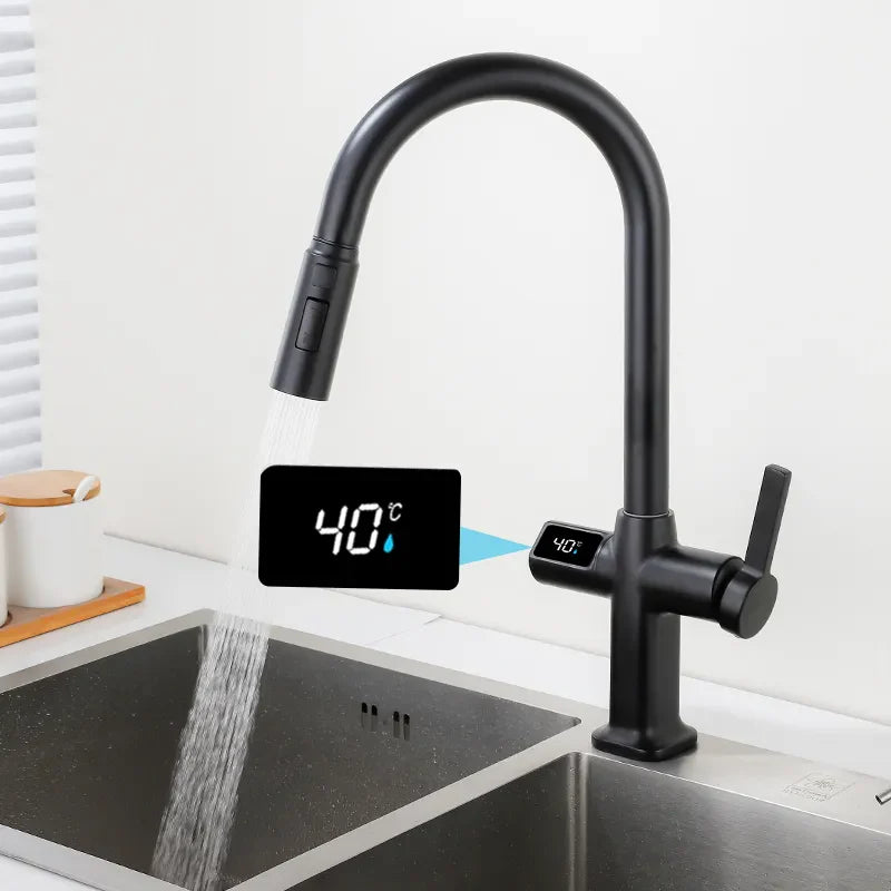 Robinet thermostatique numérique et douchette flexible pour évier de cuisine