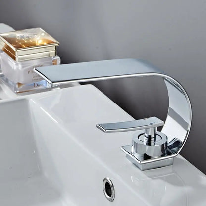 Robinet lavabo salle de bain plat incurvé en laiton et acier inoxydable