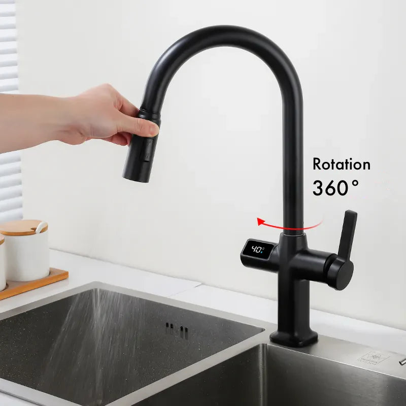 Robinet thermostatique numérique et douchette flexible pour évier de cuisine