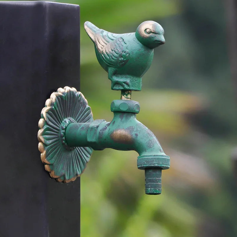 Robinet extérieur mural de jardin rétro avec motif fleur et animaux