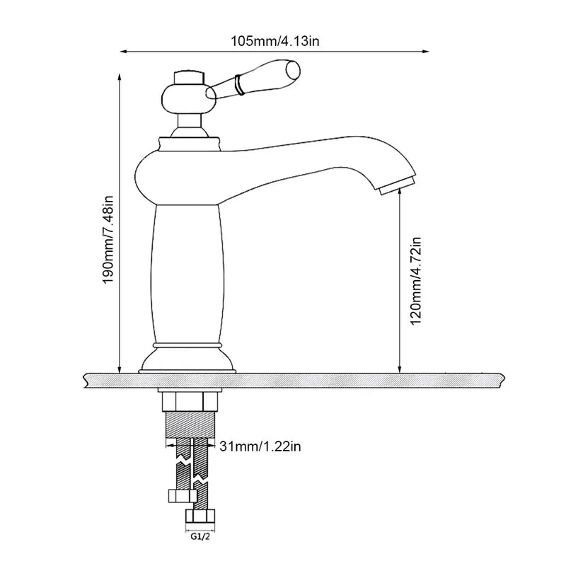 Robinet rétro pour lavabo de salle de bain avec poignée en céramique