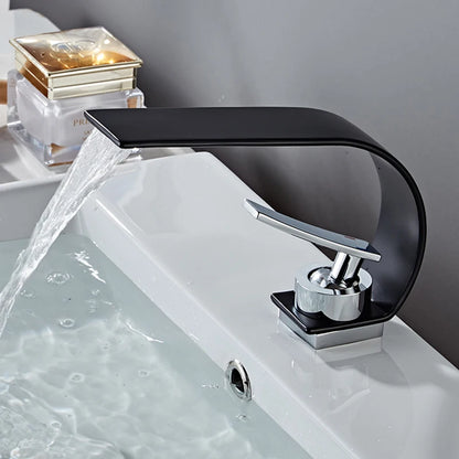 Robinet lavabo salle de bain plat incurvé en laiton et acier inoxydable