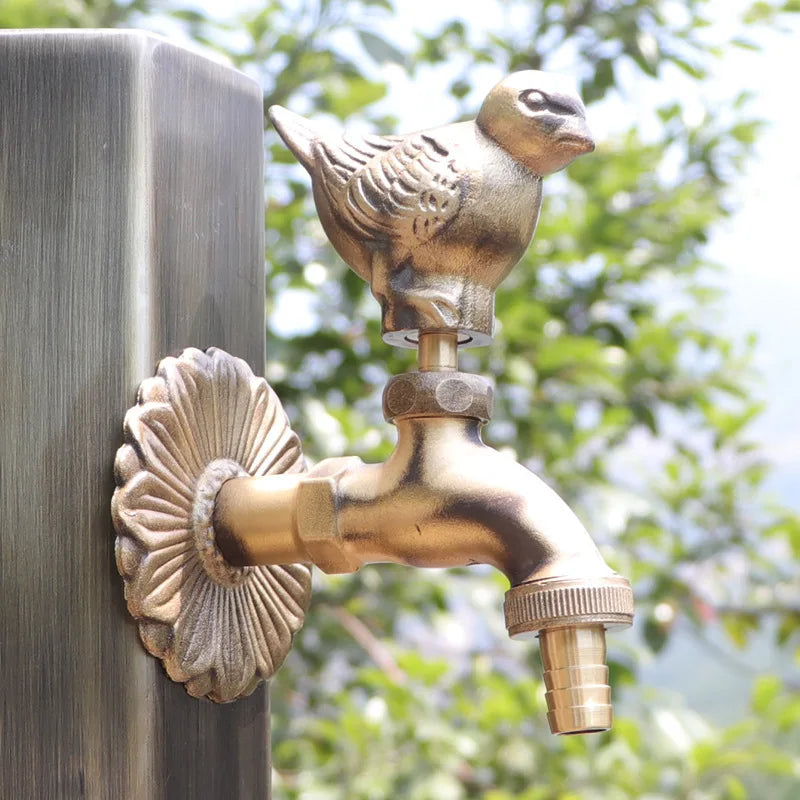 Robinet extérieur mural de jardin rétro avec motif fleur et animaux