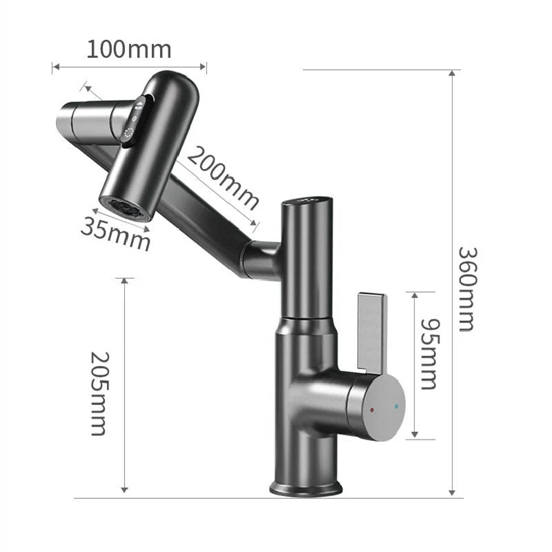 Robinet de salle de bain pivotant avec affichage numérique et 3 jets