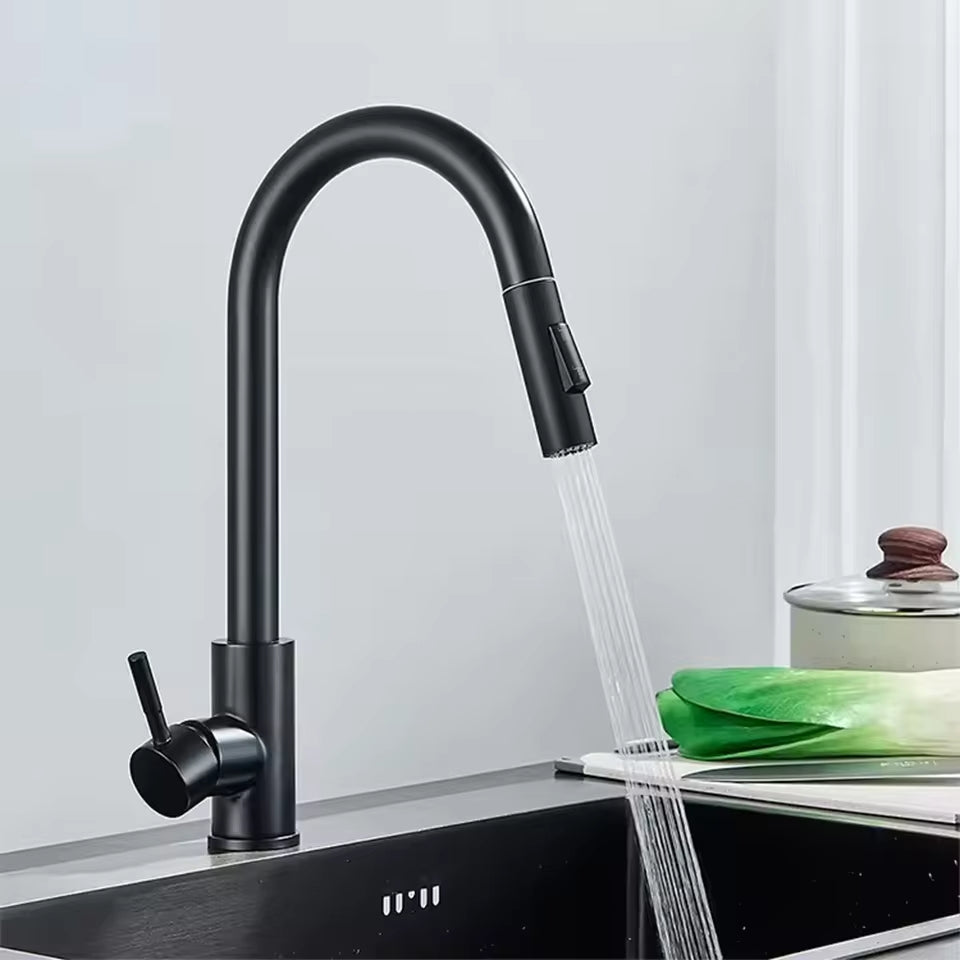 Robinet de cuisine flexible avec douchette minimaliste
